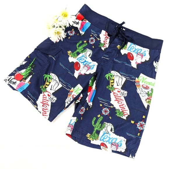 Ecko Unlimited Other - 🔥Host Pick🔥 Ecko Unltd. Navy Blue State Print Board Shorts SZ 36